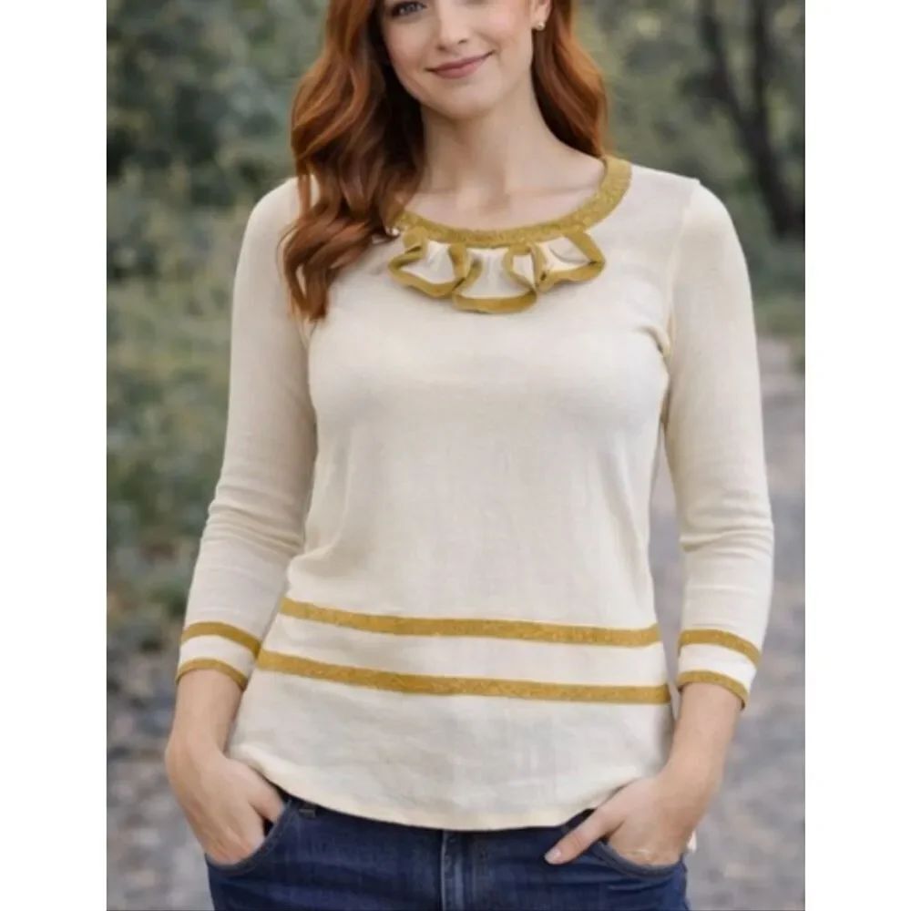 Marc Jacobs y2k gold and white trim detail sweater xs
